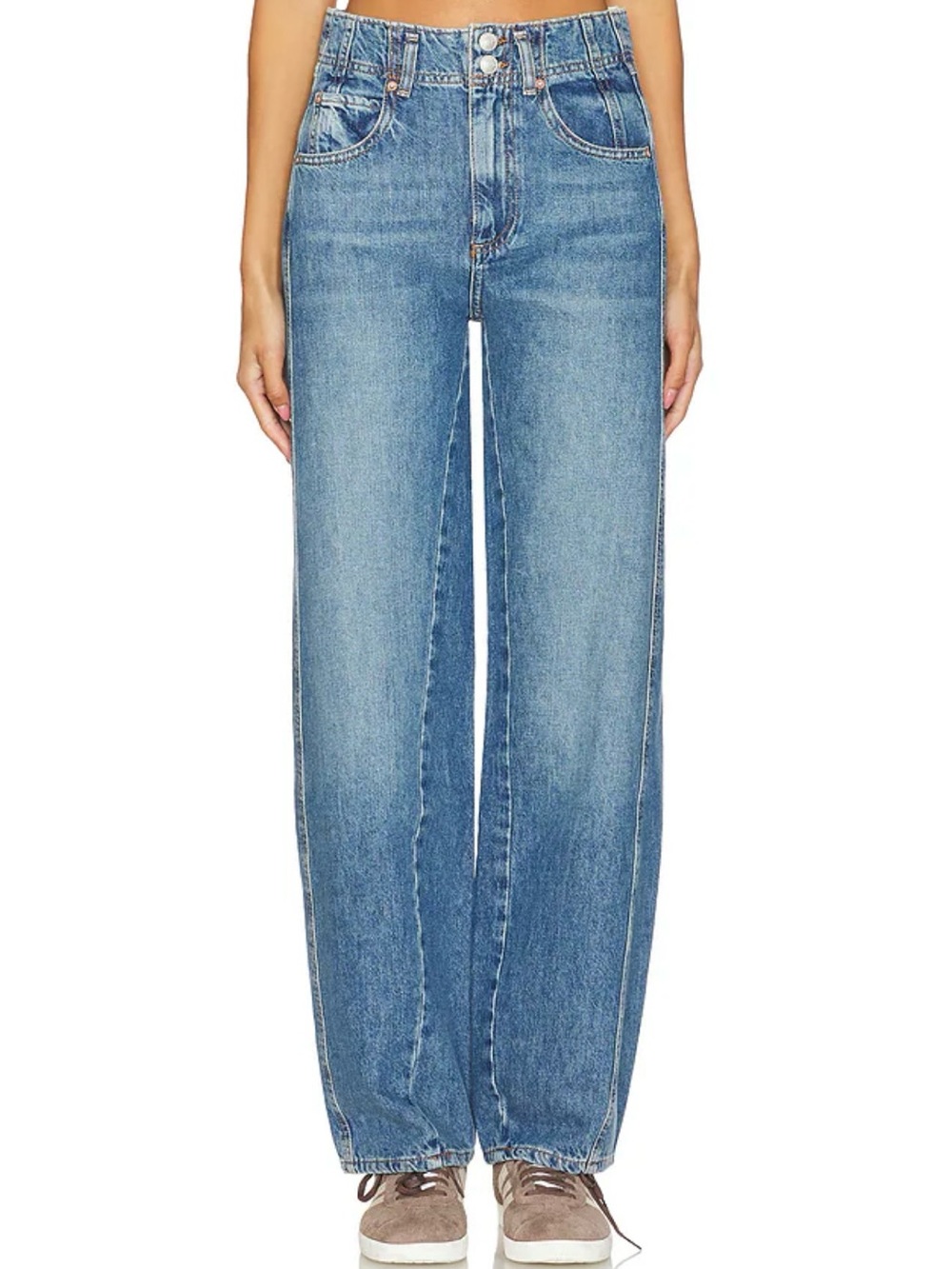 Free People We The Free Aster Straight Leg Jeans in a light blue wash
